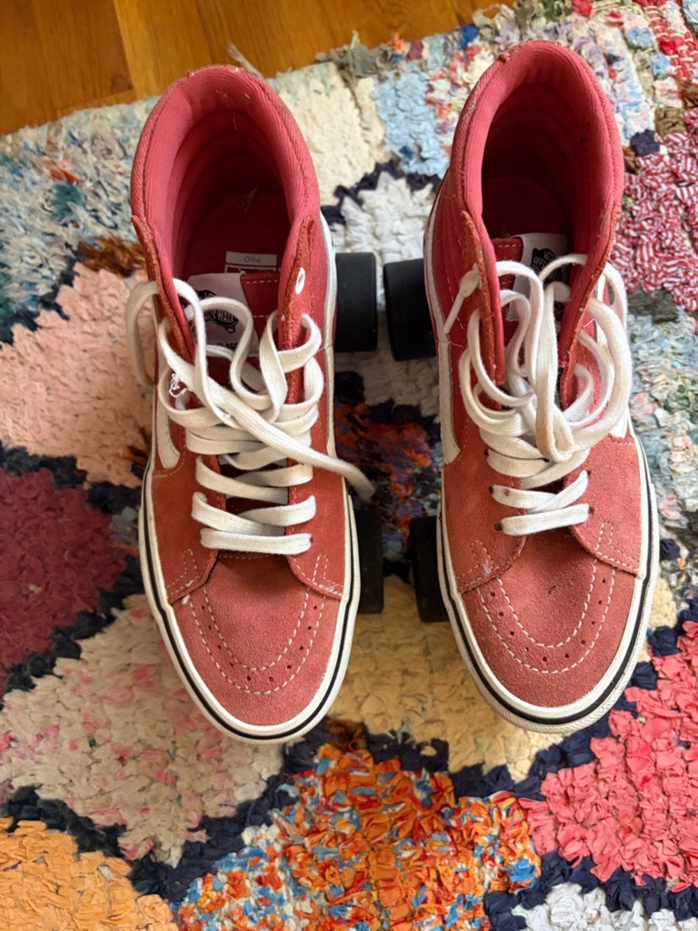 Vans Red High-Top Skate Shoe Converted to Quad Roller Skates - Picture 2 of 5